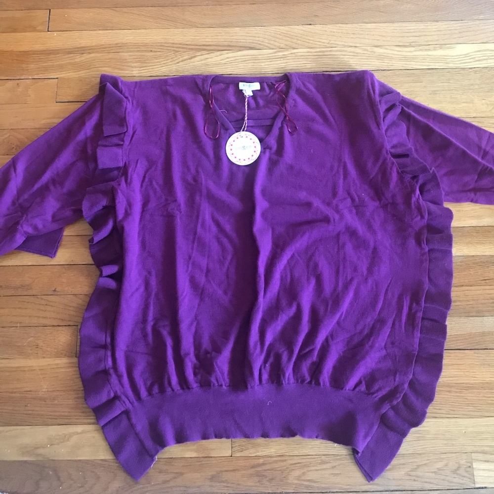 Umgee purple sweater with side ruffles large